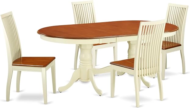 East West Furniture PLIP5-BMK-W 5 Piece Dinette Set for 4 Includes an Oval Dining Room Table with Butterfly Leaf and 4 Kitchen Dining Chairs, 42x78 Inch, Buttermilk & Cherry