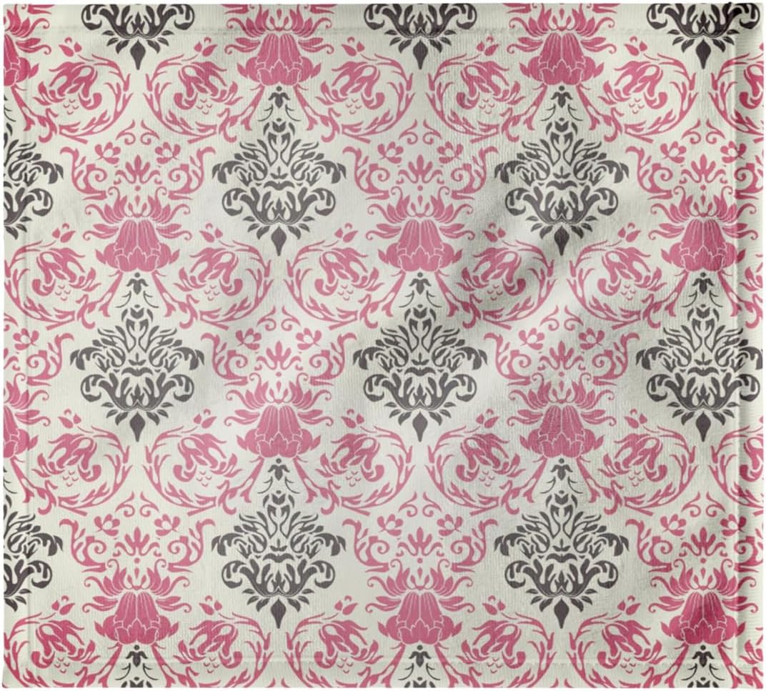 3dRose Pink and Gray Damask Pattern On A White Background 22x30 Bath Hand Pool Towel