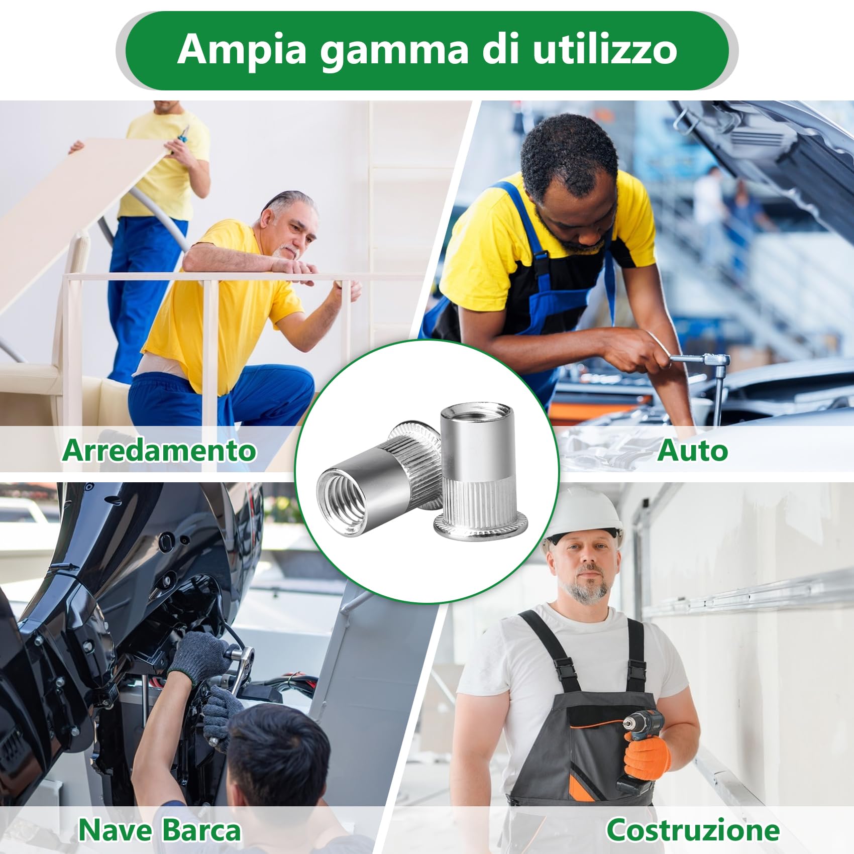 Dado per rivetto, 110 pezzi, filettato a testa 5 misure, M3 M4 M5 M6 M8 dado rivetto filettato, 304 in acciaio inox dado strumento piatto testa filettata rivetto Nutsert Cap per mobili auto