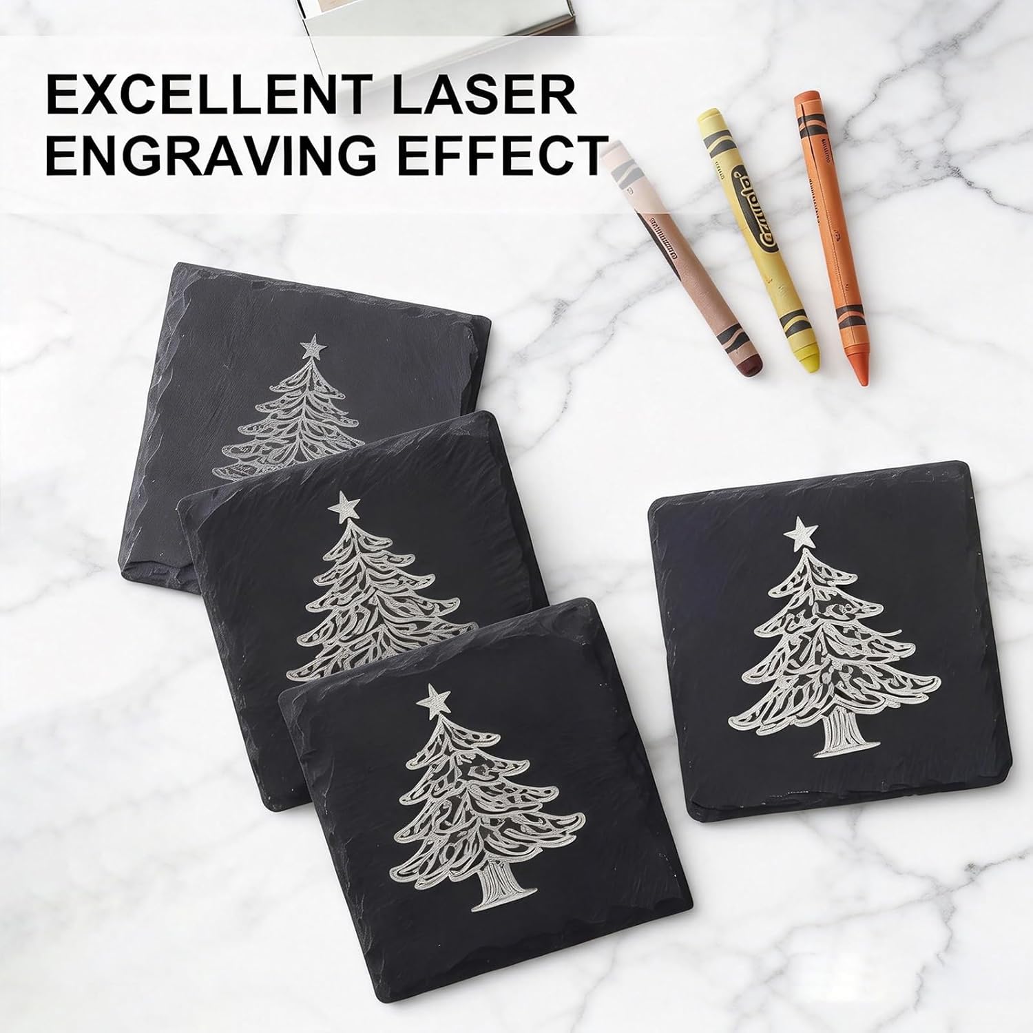 40 Pack Square Slate Coasters Bulk,4 Inch Blank Slate Coasters for Lase Engraving,with Anti-Scratch Bottom for Office Bar Kitchen Home Decor Supplies(Square, Set of 40)