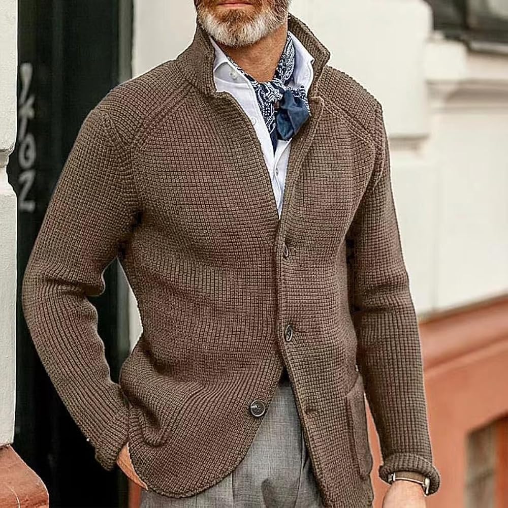 YSTHPED Autumn and Winter Men's Stand Collar Suit Sweater