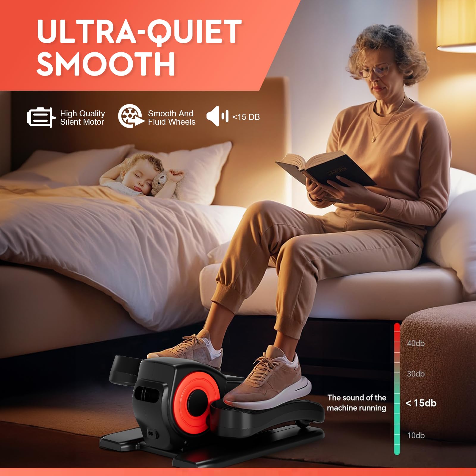 Under Desk Elliptical Machine, Ellipse Leg Exerciser for Seniors, Portable Seated Pedal Exerciser with Remote Control for Home Office Use, Black