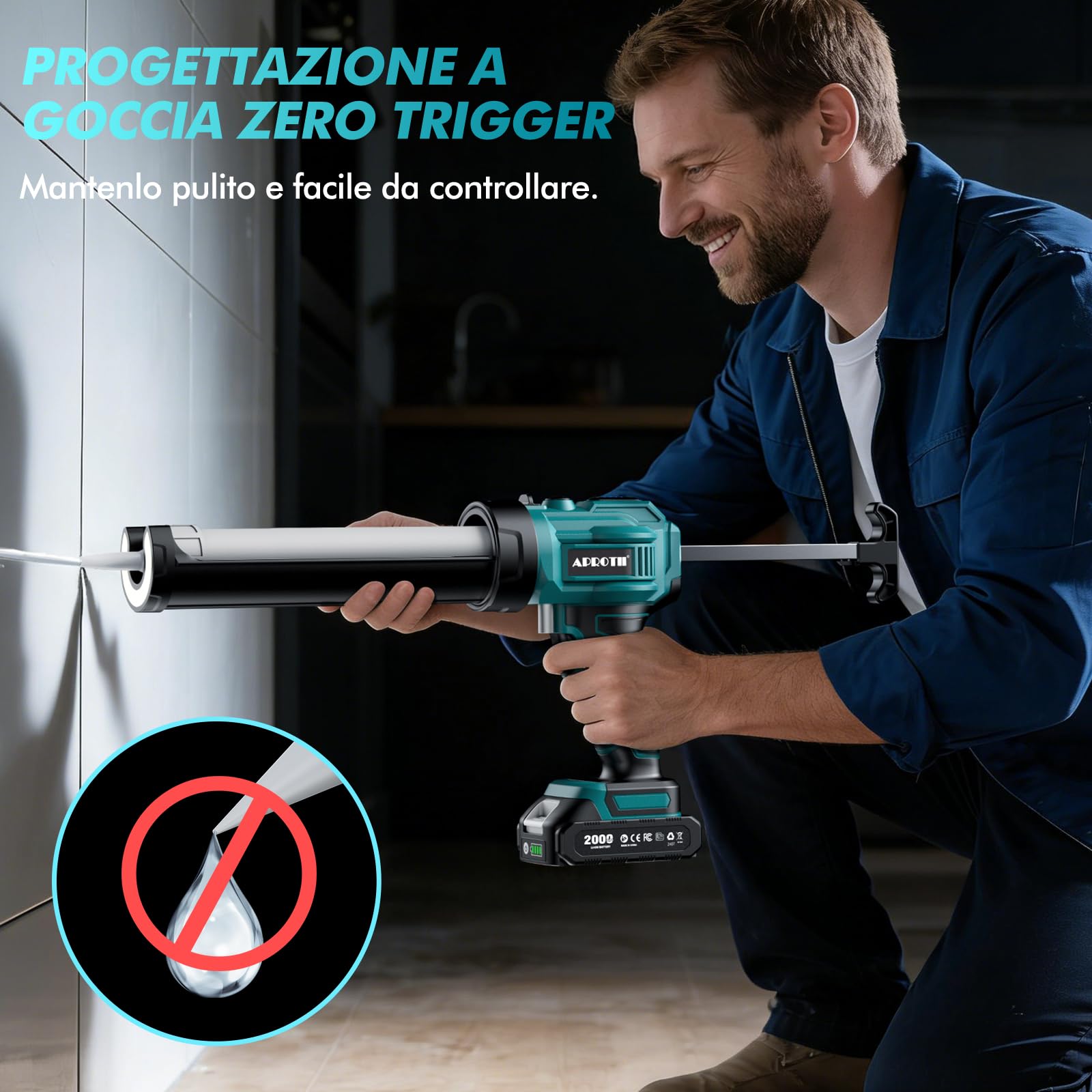 Pistola da Silicone Compatibile con Batterie Ma@kita 18V, Luci LED, Pistola da Silicone a Batteria Professionale per 300 mL di Calafataggio (Batterie Non Incluse)