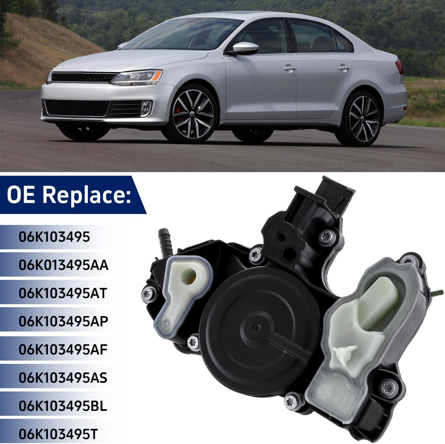 PCV Vent Valve Engine Crankcase Oil Separator,Compatible with A3 A4 Volkswagen VW Golf Jetta Passat Bettle GTI Oil Separator,for Engine 1.8T 2.0T Replace 06K013495AA 06K103495AT 06K103495