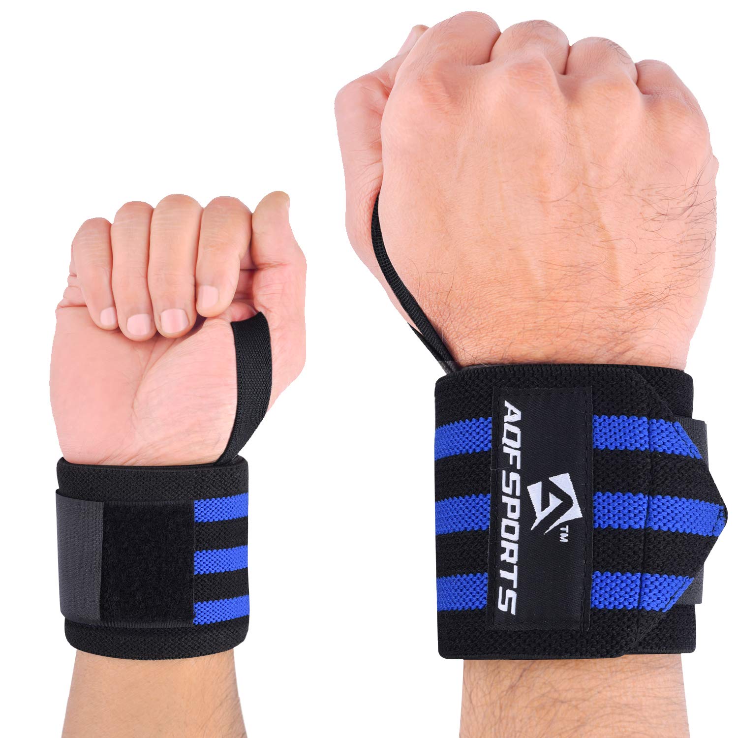 AQF Polsiere Palestra (Set) - IPL USPA Approvato 45cm Polsini Palestra, Gym e Fasce Sollevamento Pesi - Accessori Fitness Tutore Polso con Pollice Loop per Bodybuilding