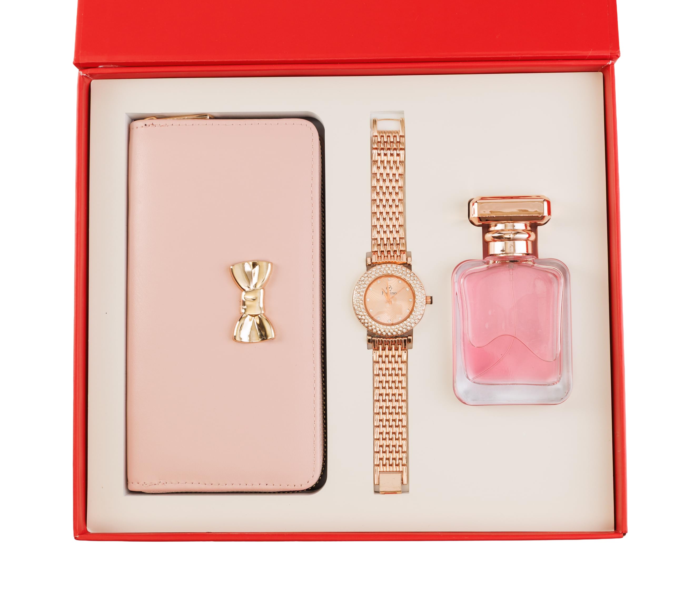 Women’s Gift Set | Stylish Pink Wallet + Rose Gold Designer Watch + Long-Lasting Perfume | 3-in-1 Gift Combo gift for Women | Ideal for Birthday, Anniversary, Rakhi