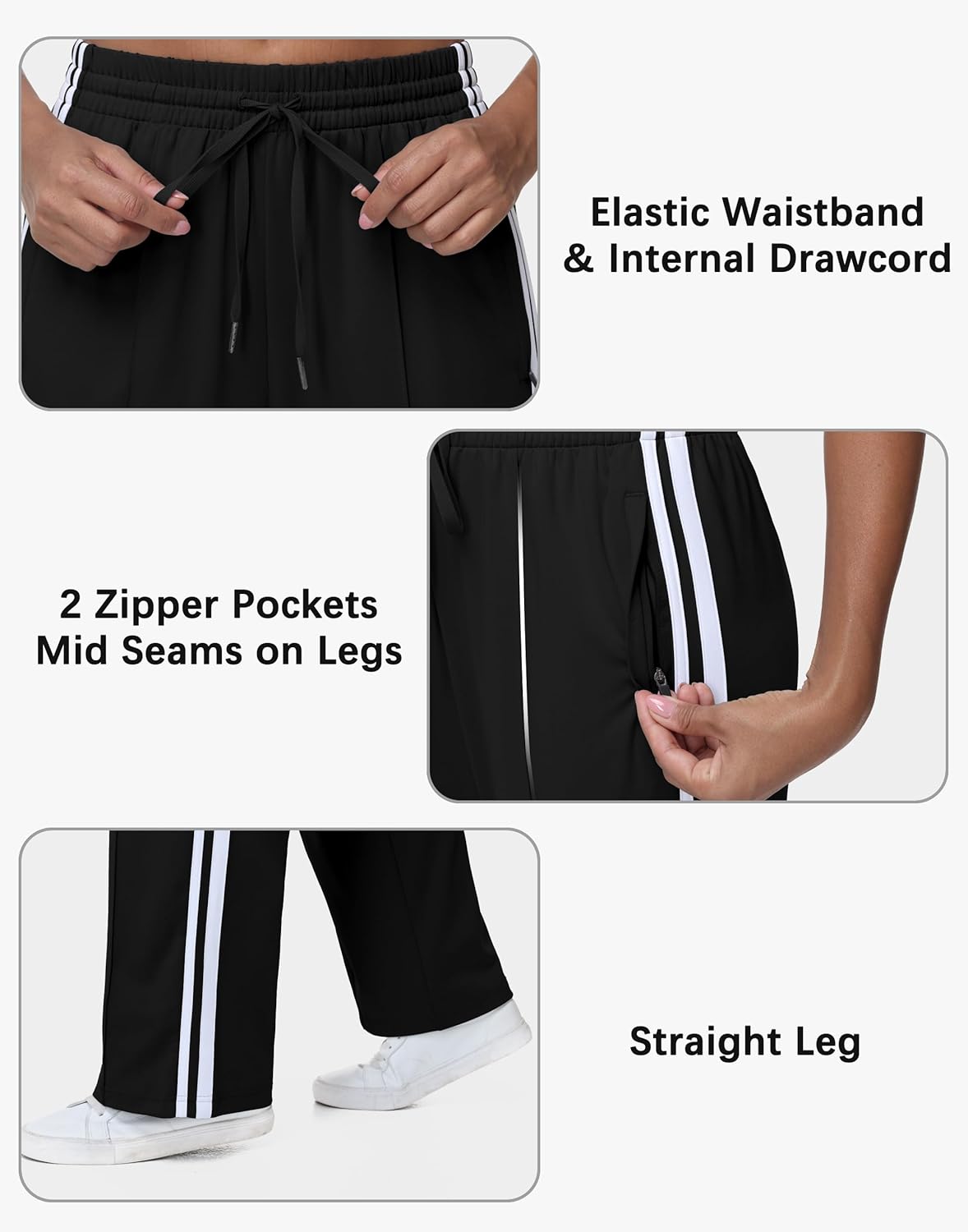 Women’s Athletic Track Pants - Loose Fit Jogging Sweatpants with Zipper Pockets Drawstring Waist Striped - Image 5