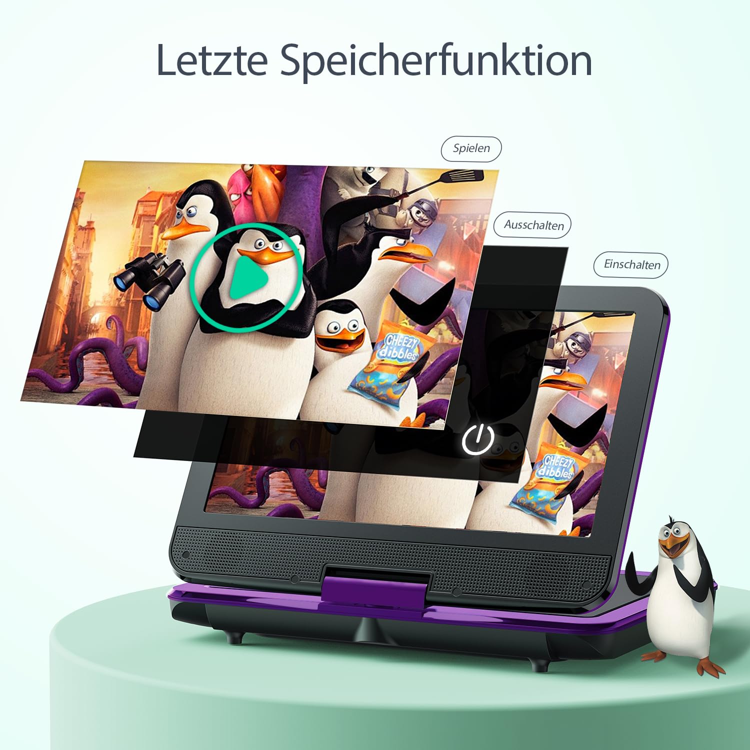 Yoton 12,5" Tragbarer DVD-Player Mit 10,5" HD-Schwenkbildschirm Für Das Auto, Mit Autoladegerät, Memory-Playback-Funktion, Unterstützt 4-6 Stunden Wiedergabe [Blu-ray Nicht Unterstützt]