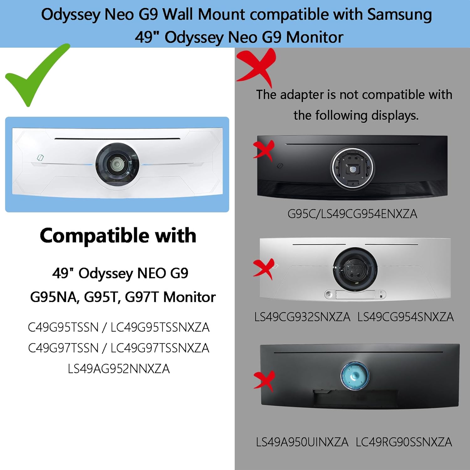 Odyssey G9 VESA Mount Adapter Compatible with Samsung 49" Neo Odyssey G9 G95T, G97T,G95NA Curved Monitor (Fits Odyssey G9 G95T C49G95TSSN G97T C49G97TSSN LS49AG952NNXZA)