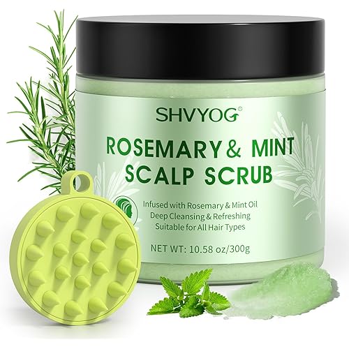 SHVYOG Scalp Scrub, Rosemary Scalp Exfoliator, Scalp Exfoliator Scrub for Build Up, Oily Hair, Hair Treatment Nourishing Detox Hair Care with Scalp Massager