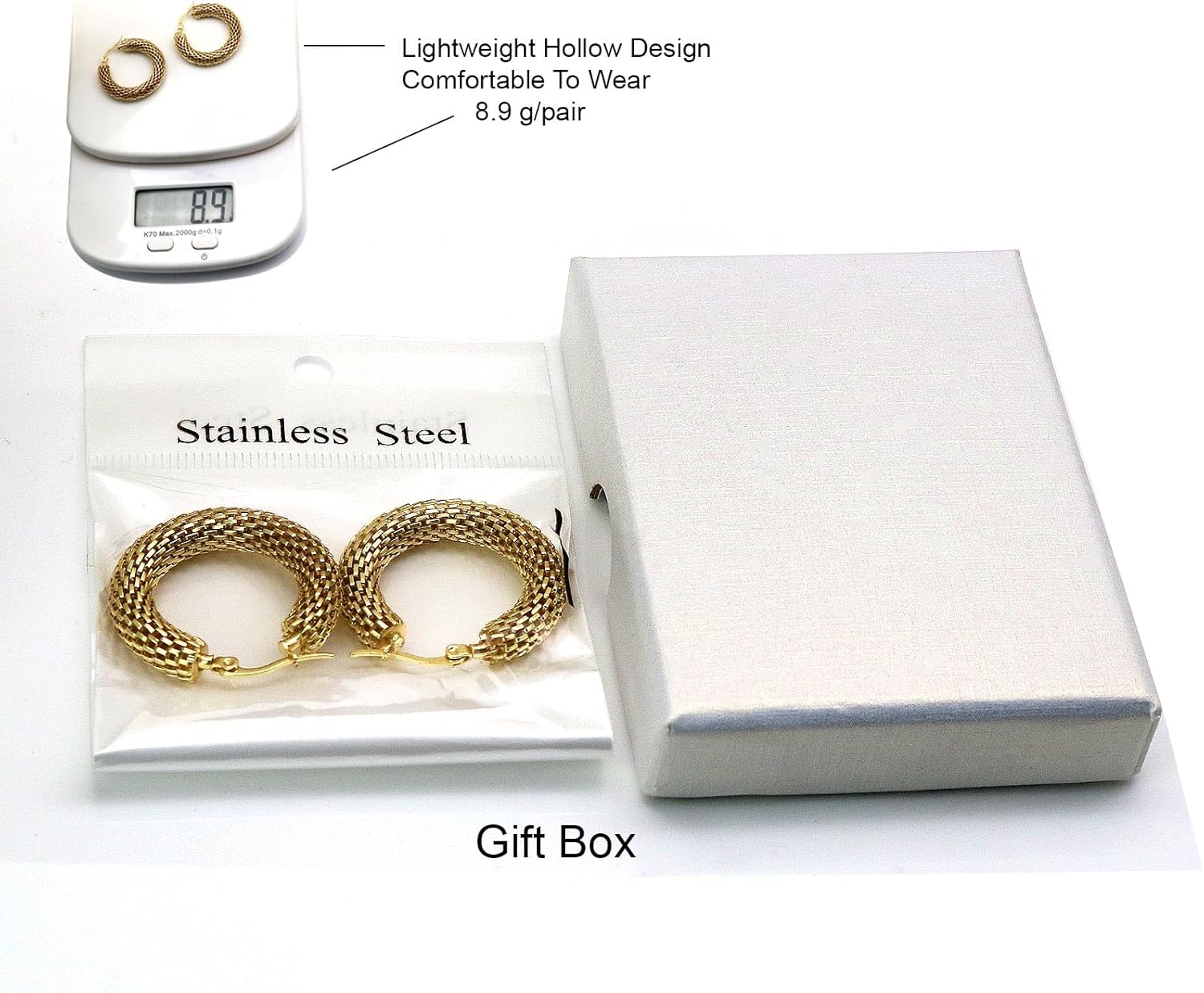 Gold Plated Earrings for Women - hypoallergenic Gold Hoop Earrings Hollow Flake lightweight gold hoops - Image 6