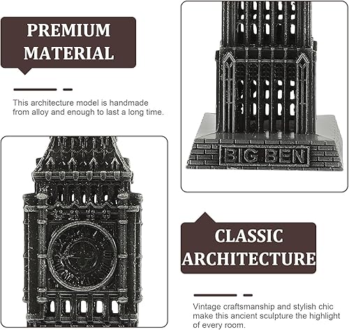 Miniatura 2 de HOMSFOU Estatua retro del Big Ben, escultura de aleación de Londres Big Ben, modelo de construcción, figura coleccionable para decoración de mesa,