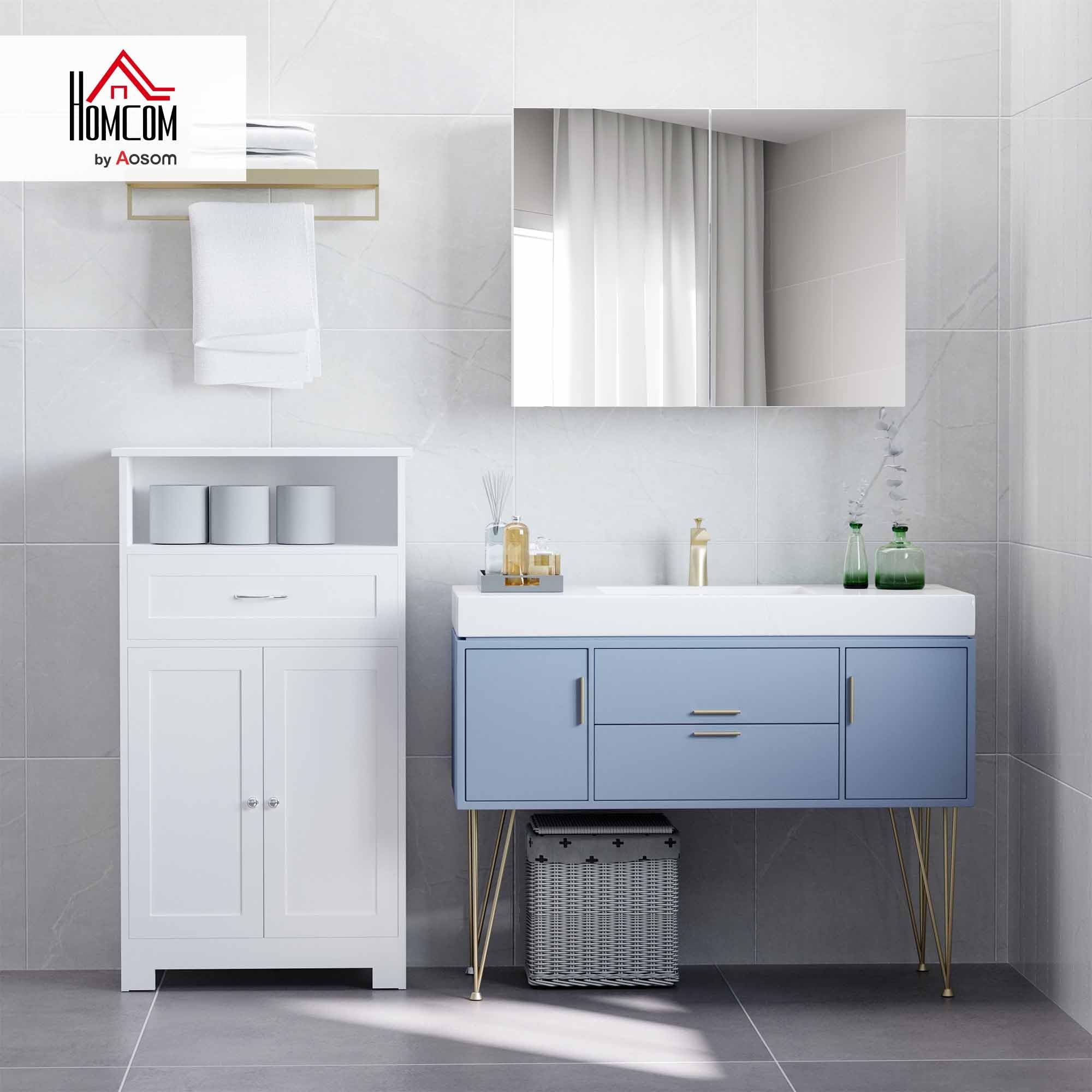 HOMCOM Armoire Murale Salle de Bain avec Miroir, 80 x 15 x 60 cm, Meuble Salle de Bain, Armoire de Toilette avec Double Portes et étagères réglables, Blanc