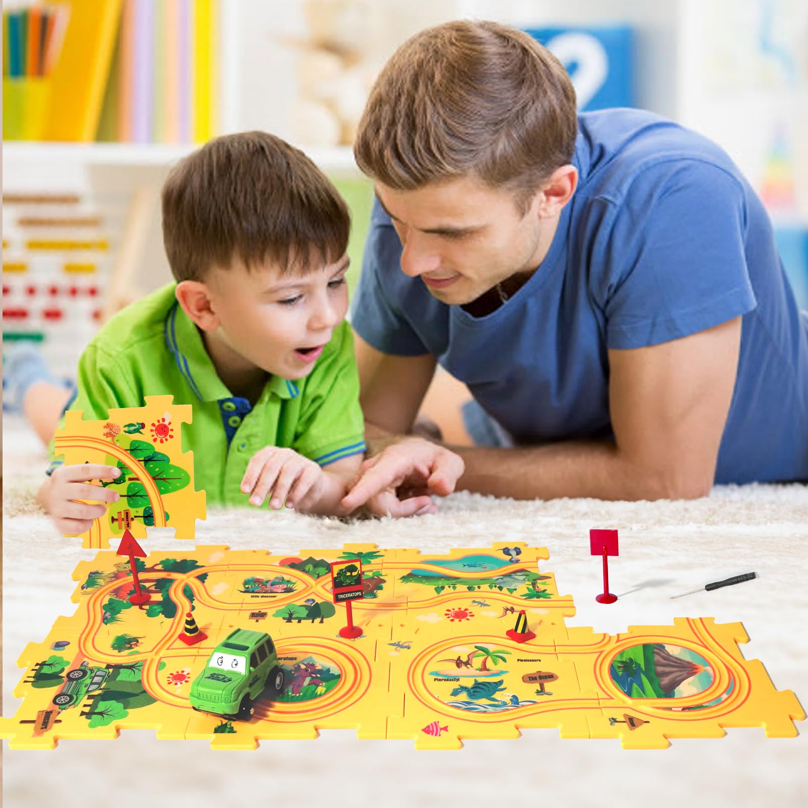 Dino Puzzle Rennbahn Für Kinder | DIY Spielzeugauto Strecke Ab 2-6 Jahre
