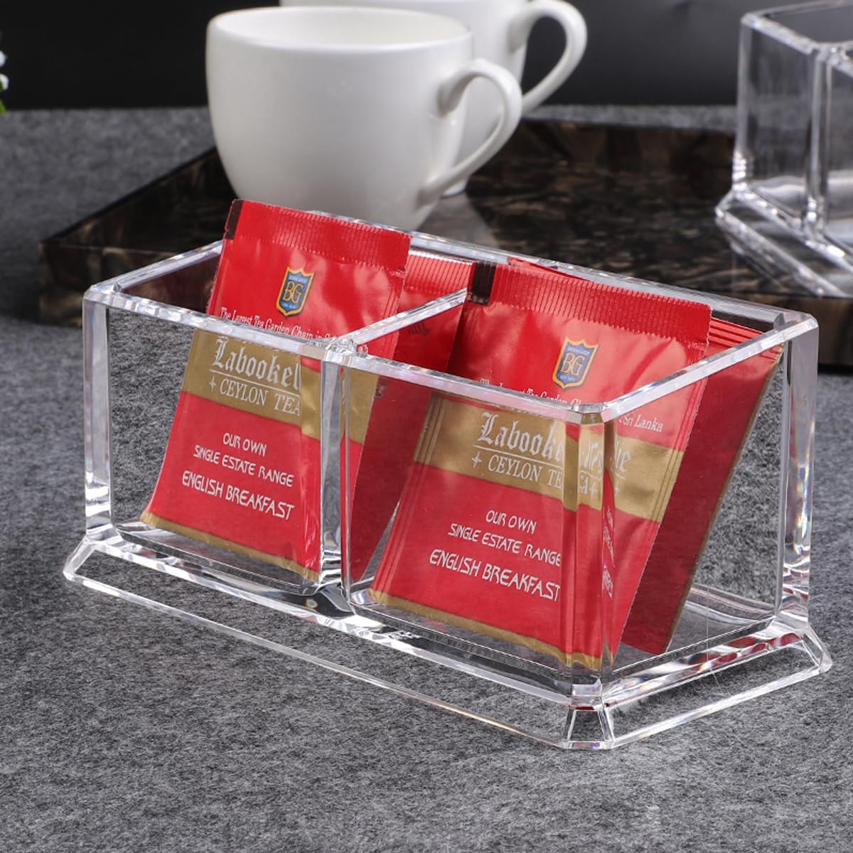 Acrylic Tea Bags Holder Coffee Sugar Bag Case Guest Room Storage Boxes - Holder for Tea Bags, Small Packets, Sweeteners,Sugar Packet, Coffee, Condiment (L16.6*W8.2*H7.5cm) image 2