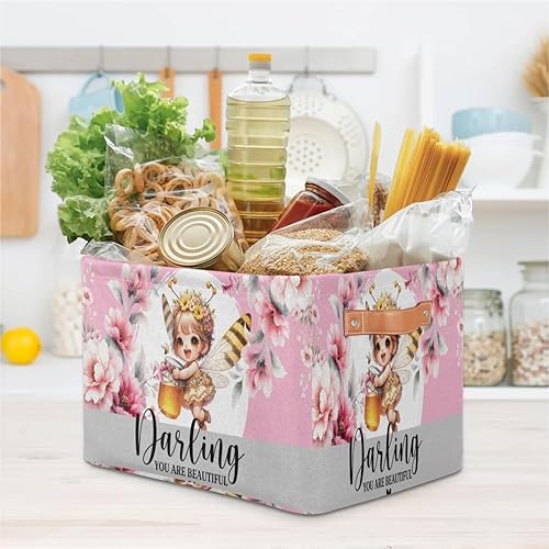 Vista 76 de Cestas de almacenamiento con asas, cubo de almacenamiento rectangular de tela rectangular plegable de juguetes para armario, estantes, lavandería, C