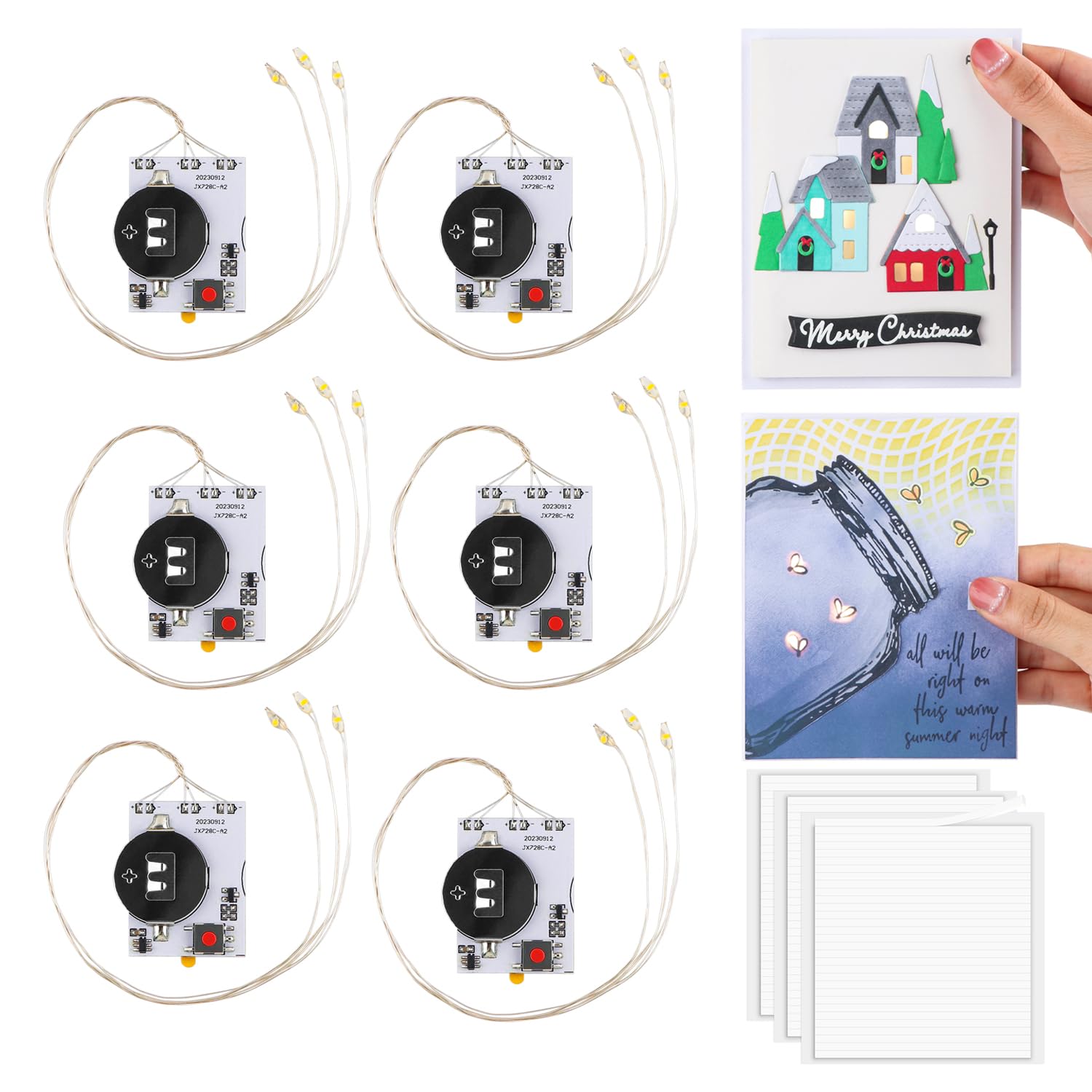 OTCRAFT 6 PCS Creative Easy Halo Lights & Easy Lights for DIY Light-Up Christmas Cards Making Scrapbook Decoration ; Self-Adhesive Light-Up Units with Warm White LEDs (Without Battery)