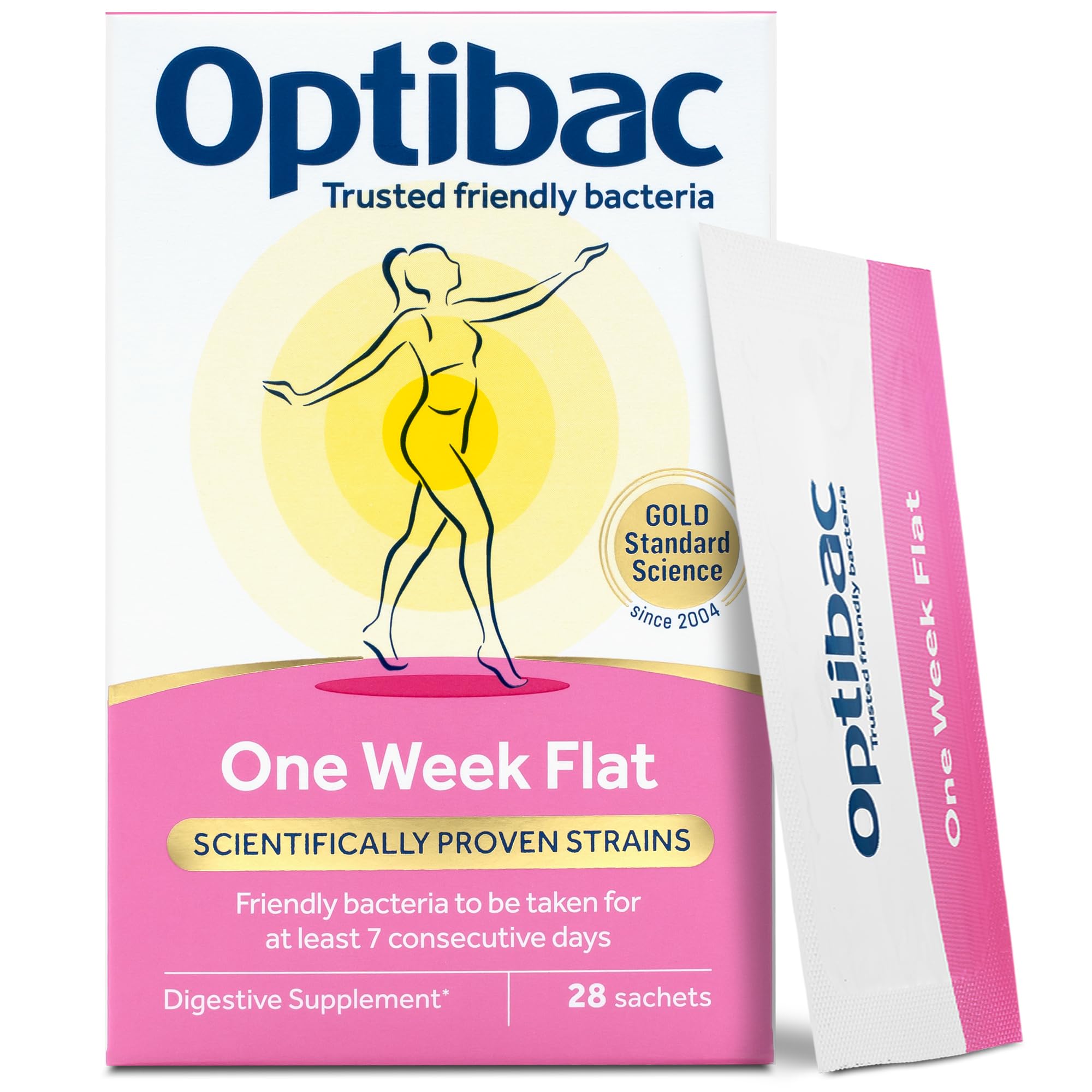 Optibac Probiotics One Week Flat - Vegan Digestive Probiotic Supplement - Suitable for Bloating as Gluten Free - Most Trusted & Recommended Brand - 4 Week Supply, 28 Sachets