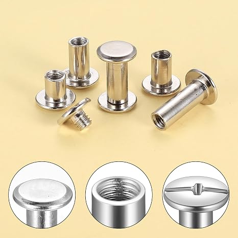 170 Pcs Chicago Screws Leather Rivets, M4 Chicago Binding ScrewsBinding Screws and Posts, Metal Flat Cross Head Screw Rivets for Bag Making Fabric Book Binding Bookbinding Rivet