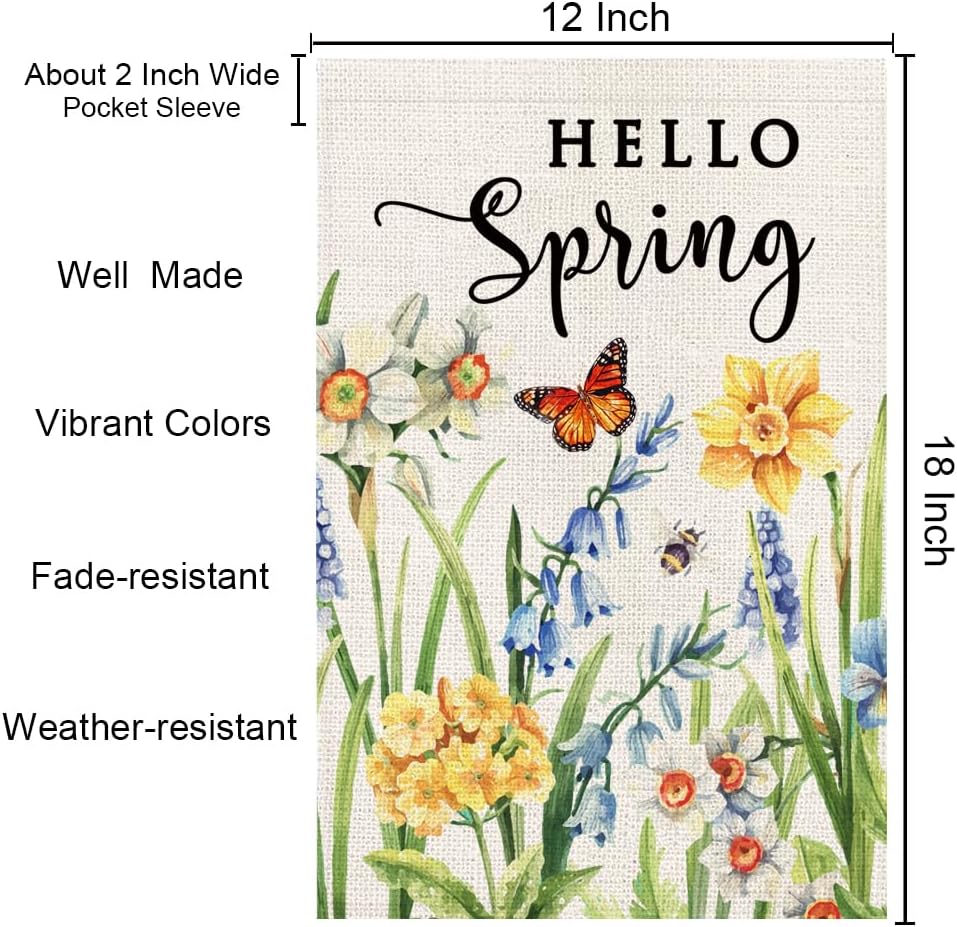 Hello Spring Garden Flag 12x18 Inch Double Sided Daffodils Floral Small Burlap Yard Flag for Outside - Image 5