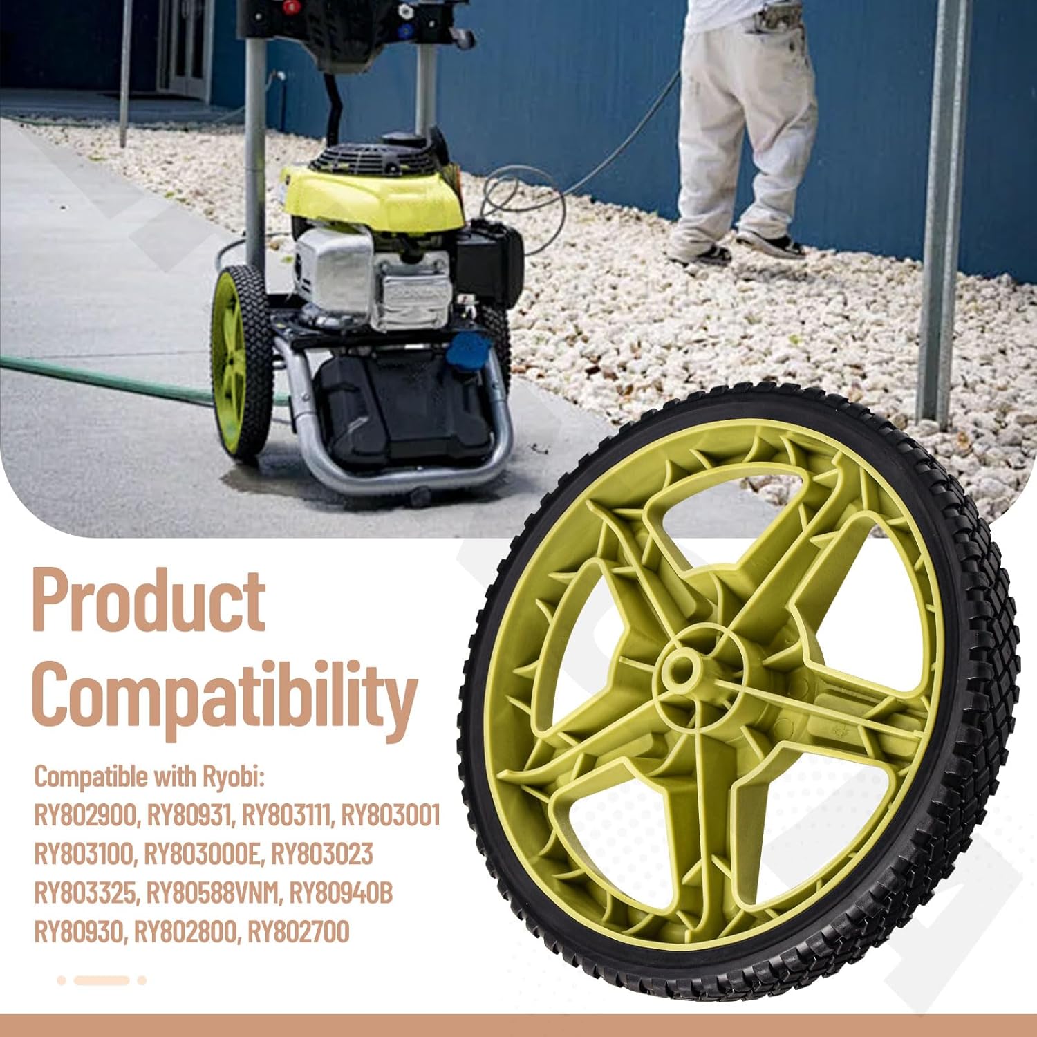 308451053 308451067 Replacement Wheel (12“ x 1.75” 1/2 Hub) Compatible with Ryobi Homelite RY80930 RY802800 RY80940B BM80544 UT80993F PS8C3152 Pressure Washer, Green
