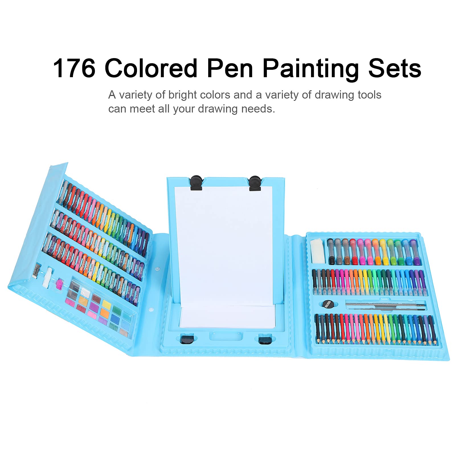 176-teiliges Malwerkzeug-Set für Kinder, Zeichenset mit Aquarellstiften, Wachsmalstiften und Buntstiften, ungiftige Kunstmaterialien für Kinder und Schüler, inklusive