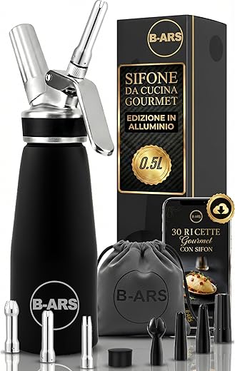 B-ARS Sifone da Cucina per Spume, sifone Professionale Alluminio 500ml