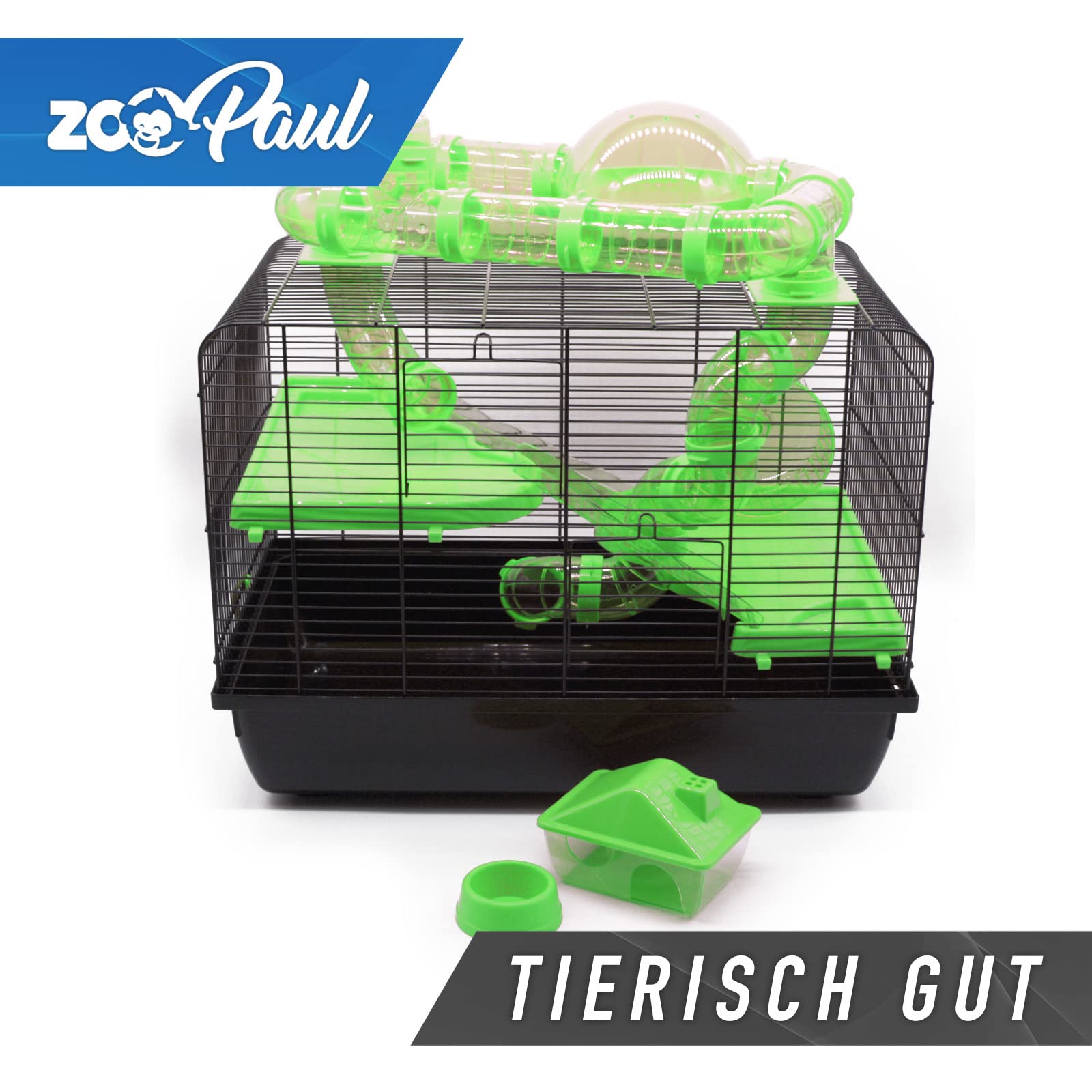 ZooPaul Nagerkäfig Galaxy mit viel Zubehör Goldhamster Maus Kleintier Hamsterkäfig (Grün)