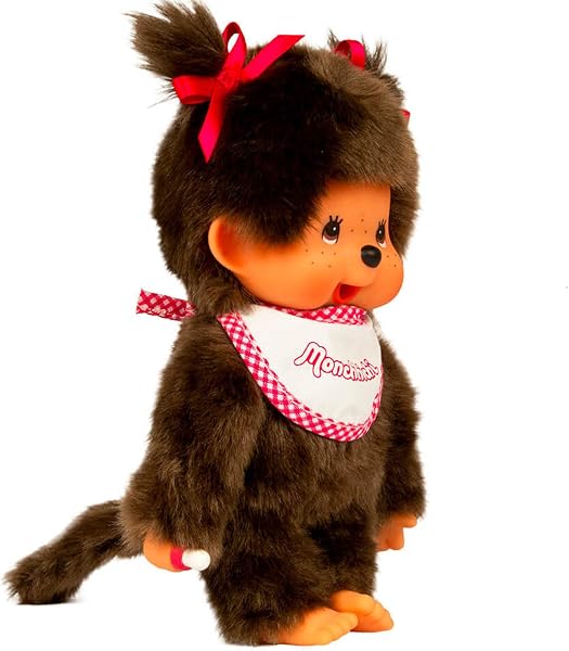 Monchhichi Bandai Peluche Bavaglino Rosa e Bianco - Peluche Scimmietta Iconica degli Anni '80 - Morbidissima peluche 20 cm per bambini, adulti - Giocattolo per Bambini dai 2 anni in su - 25555 - 2