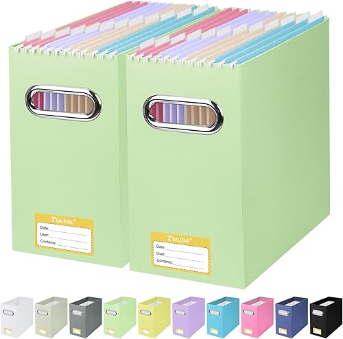 Miniatura 10 de BALEINE Caja organizadora de archivos, organizador de carpetas de archivos de cartón con asa para tamaño carta, caja de archivos plegable portátil