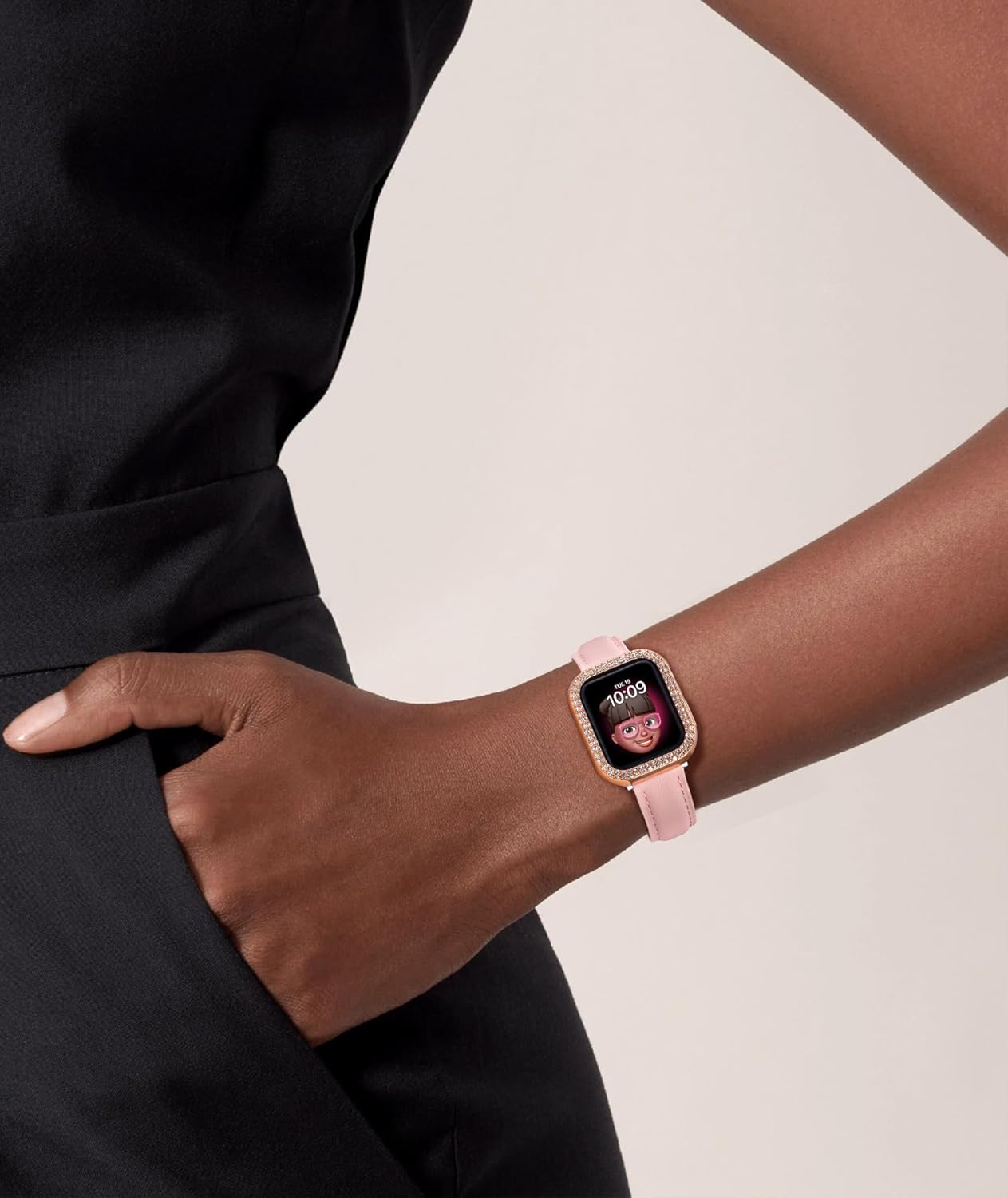 BINLUN Leather Band Compatible with Apple Watch 46mm 45mm 44mm 42mm 41mm 40mm Women Leather Strap with Glitter Diamond Case Compatible with iWatch Series 11/10/9/8/7/SE3/SE2/SE/6/5/4