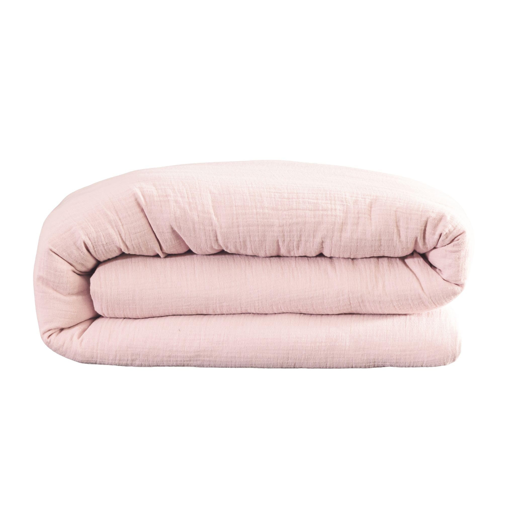 Terre de Nuit - Housse de Couette 240x220 Gaze de Coton Rose pâle Terre de Nuit June - Rose pâle - Uni - 57 Fils/cm² - Base Droite