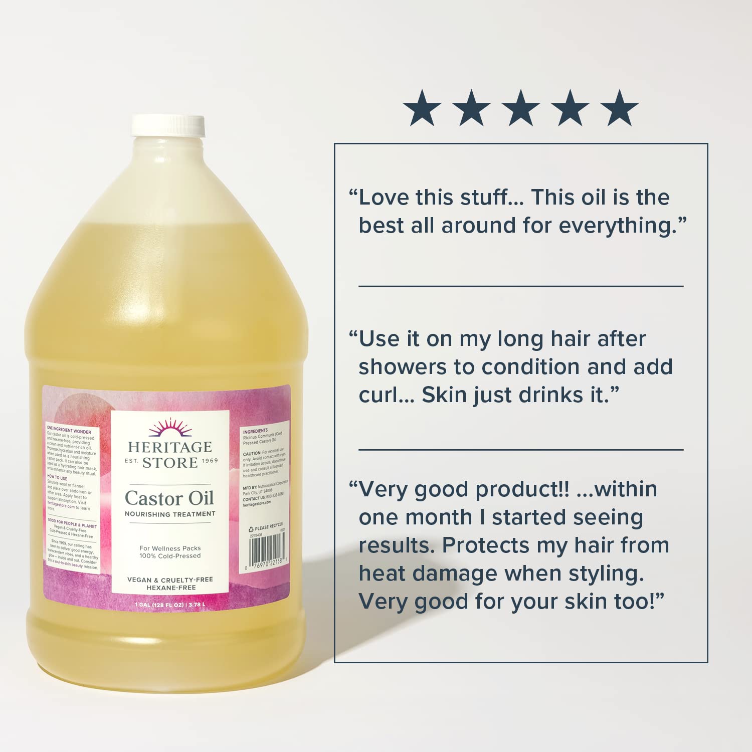 Amazon.com : Heritage Store Castor Oil Nourishing Hair Treatment, Deep  Hydration for Healthy Hair Care, Skin Care, Lashes & Brows, Castor Oil  Packs, Cold Pressed, Hexane Free, Vegan, Cruelty Free, 128oz (1