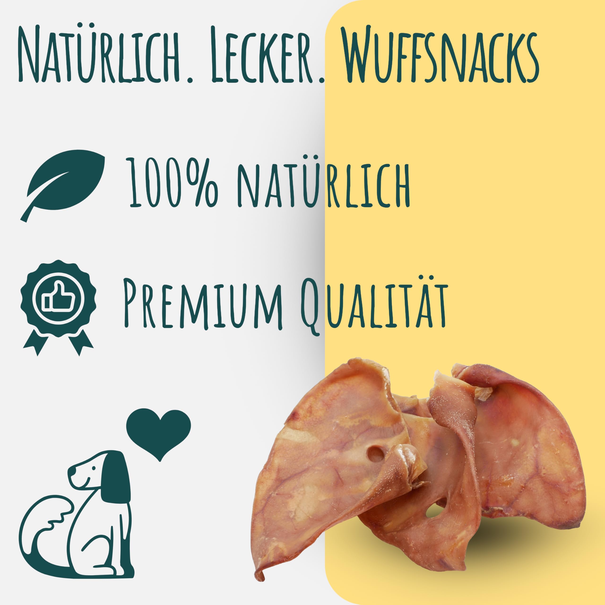 Orecchie di maiale per cani, 25 pezzi, 100% naturali, orecchie di maiale secche, orecchie di maiale