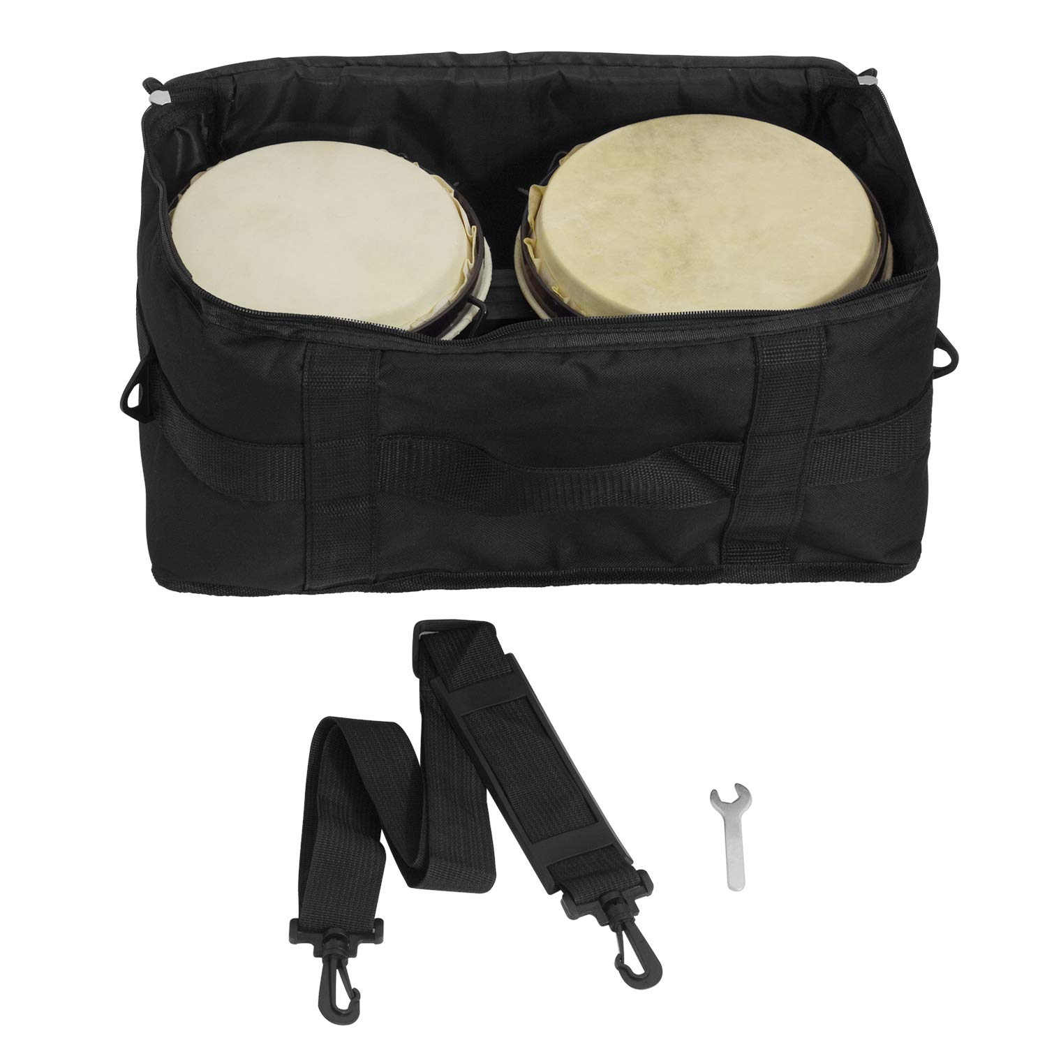 Bongos 15,2 cm & 17,8 cm Beginners Oak Bongo Drums – Bongos nero opaco con custodia imbottita BON7-BK
