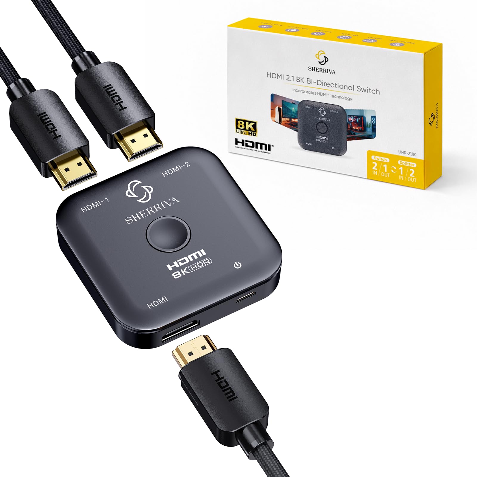 Amazon.com: SHERRIVA 10K 8K HDMI Switch – 2 in 1 Out, Bi