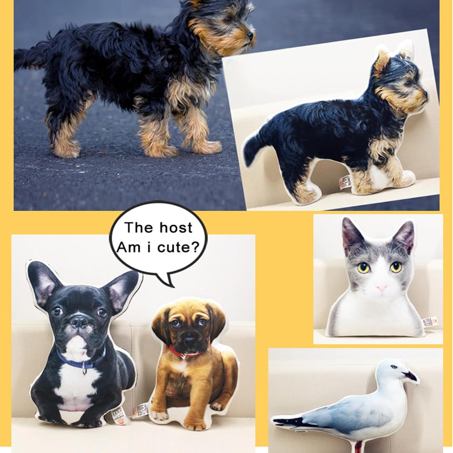 Custom Pet Pillow with Photo - Personalized Dog Cat Face Pictures Shaped Pillow, 3D Printing Photo Pet Pillow Customized Stuffed Animal Picture Pillows Memorial Gifts - 28inch