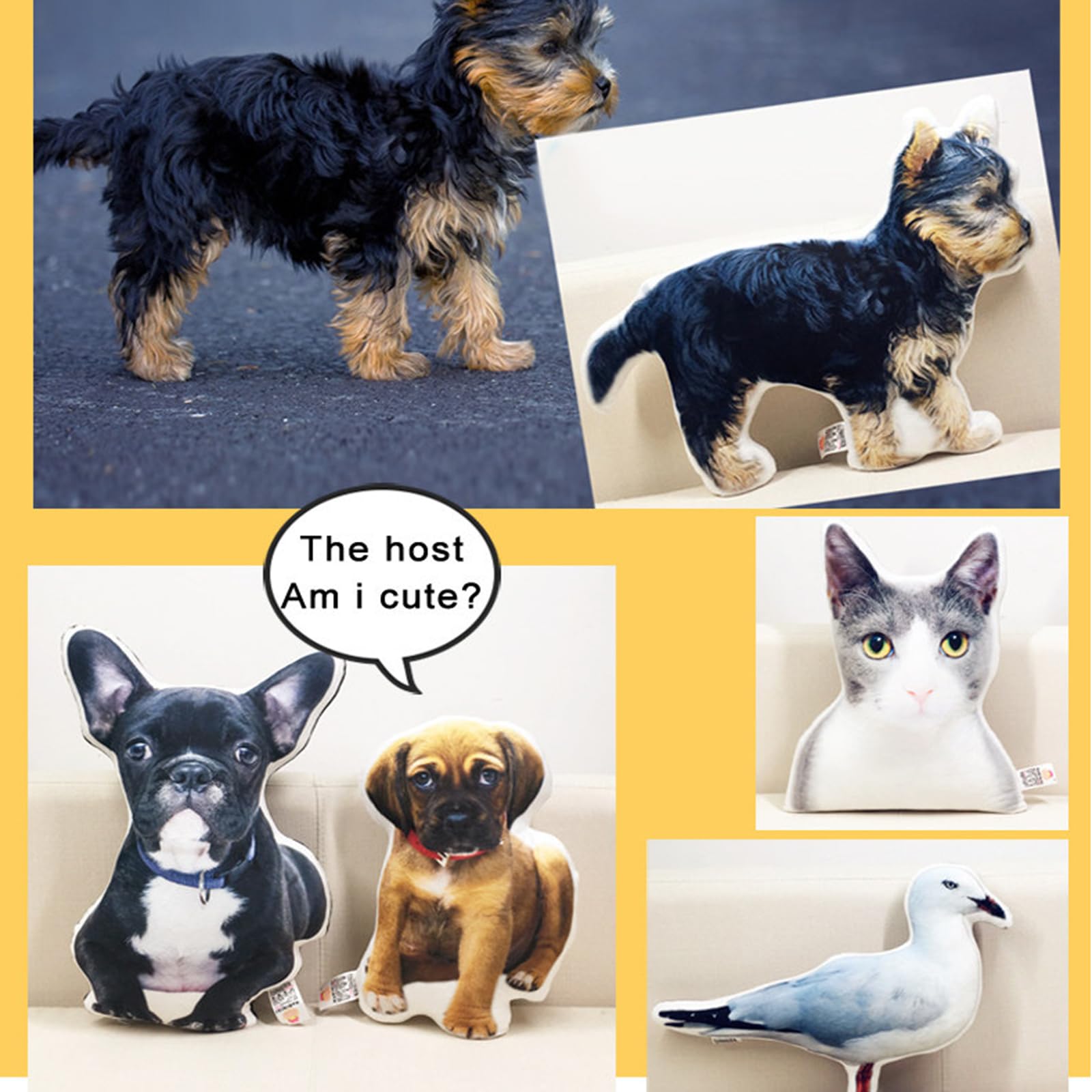 FCLEIH Custom Photo Pillow - Personalized Dog Cat Face Pics, 3D Printed Dog Cat Pillow, Memorial Gift - 20