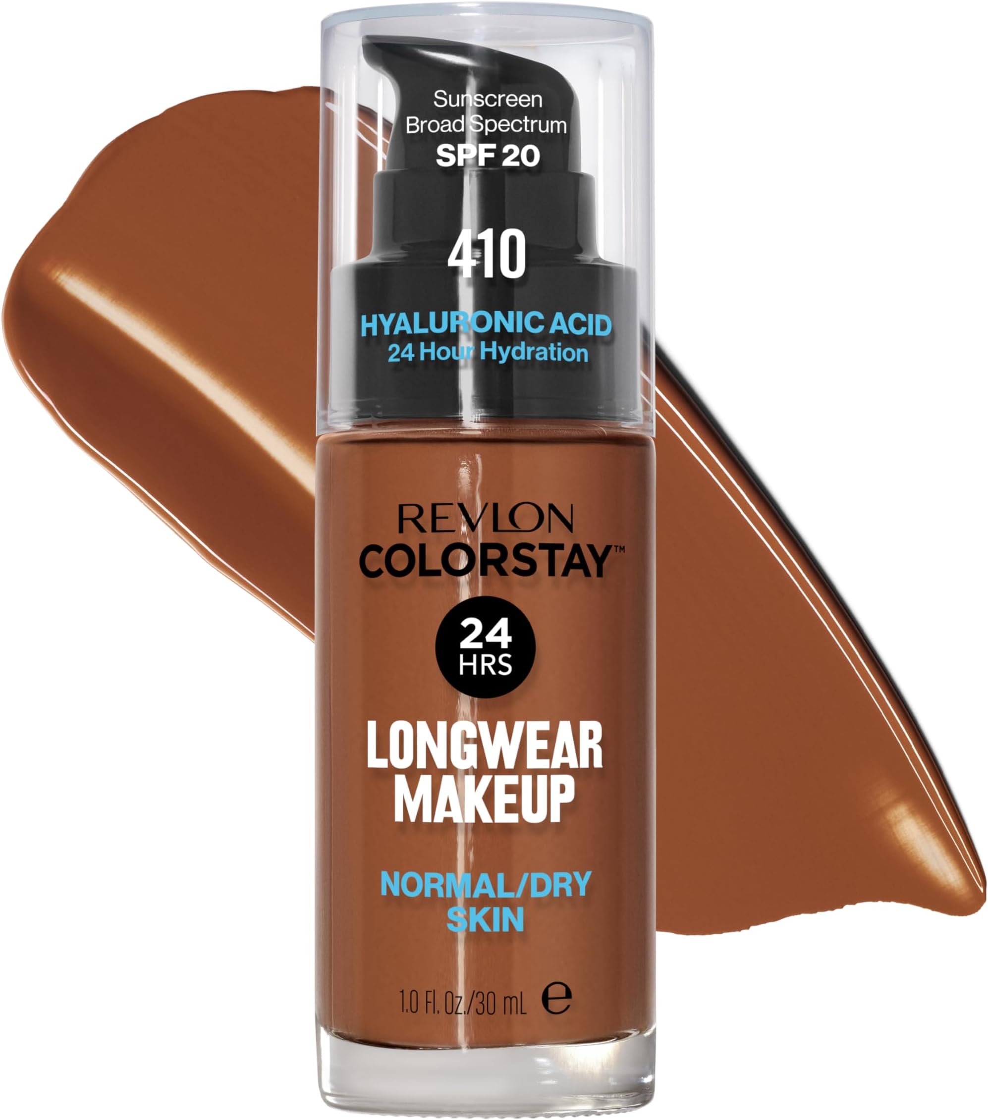Liquid Foundation, ColorStay Face Makeup for Normal & Dry Skin, SPF 20, Longwear Medium-Full Coverage with Natural Finish, 410 Cappuccino, 1 fl oz