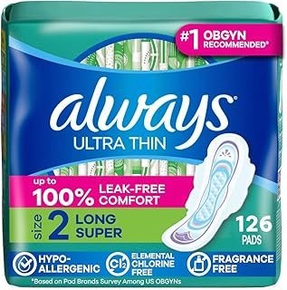 Ultra Thin Pads with Wings, Size 2, Long Super, 126 Count (3 Packs of 42)