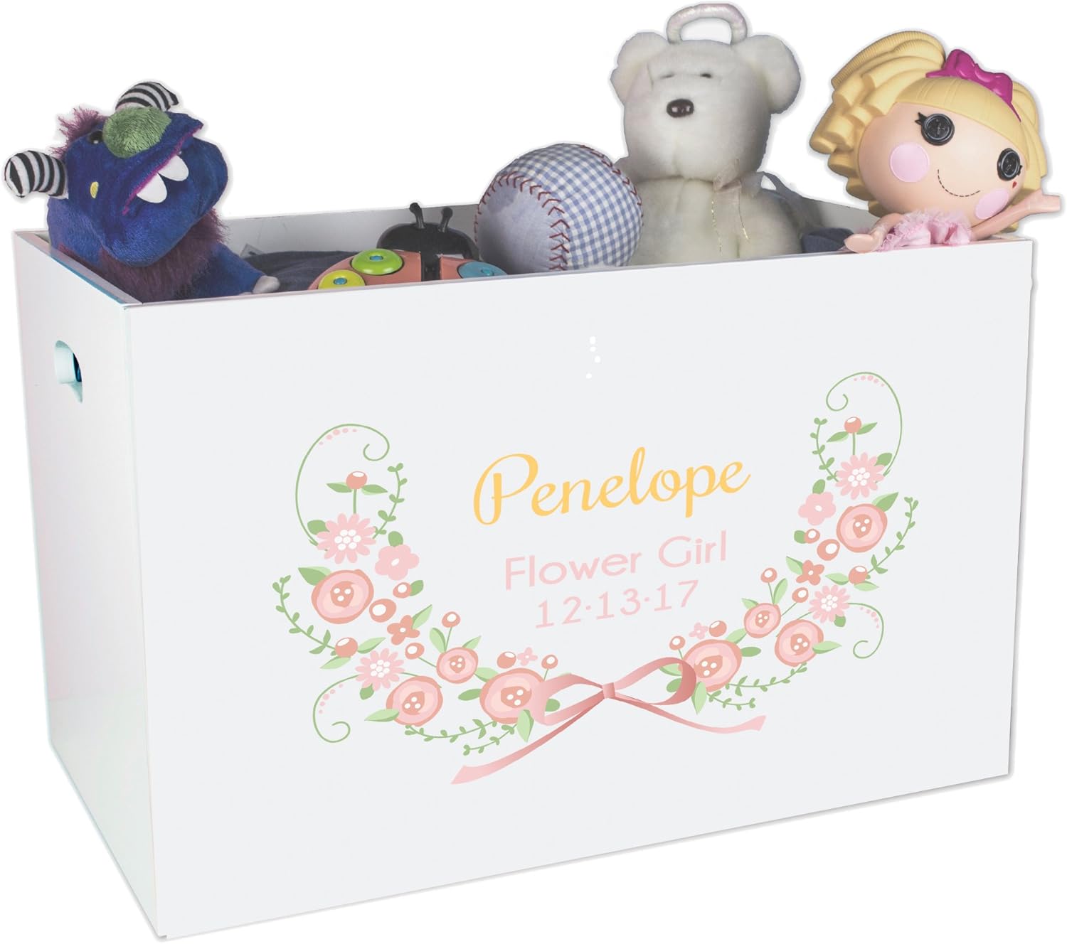 My Bambino Personalized Toy Box & Storage Chest | Garland Childrens Nursery White Open Toy Box | Custom Name Kids Organizer | Christmas & Birthday Gift