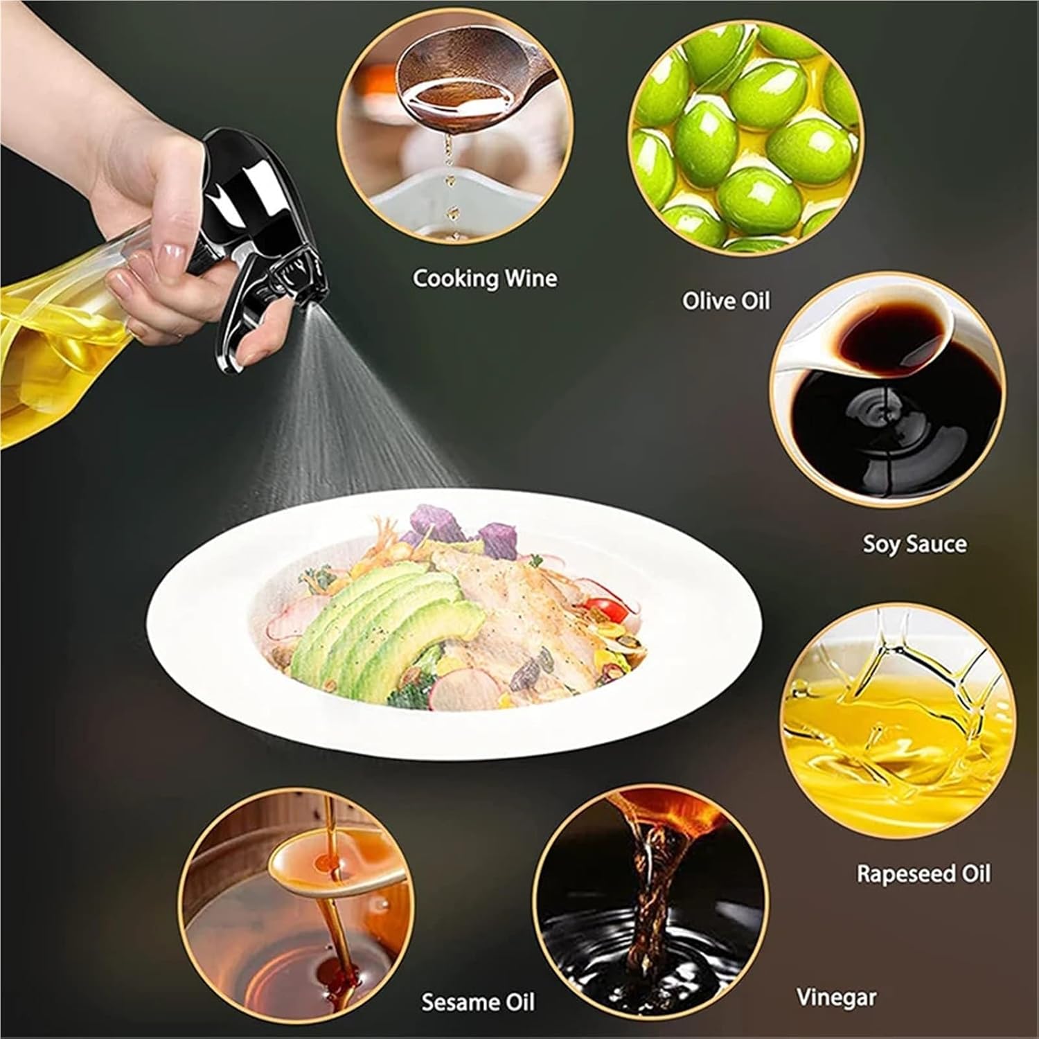 Oil Spray Bottle, Oil Sprayer 240ML Glass Bottle With Rotatable Nozzle Spritzer Mister For Air Fryer,for Salad Making, Baking(Black 200ml)