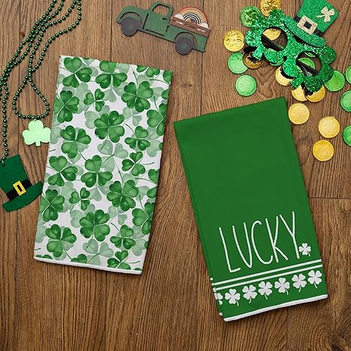 Miniatura 3 de ARKENY Juego de 2 toallas de cocina del día de San Patricio, diseño de trébol verde de la suerte del día de San Patricio, paños de cocina de secado