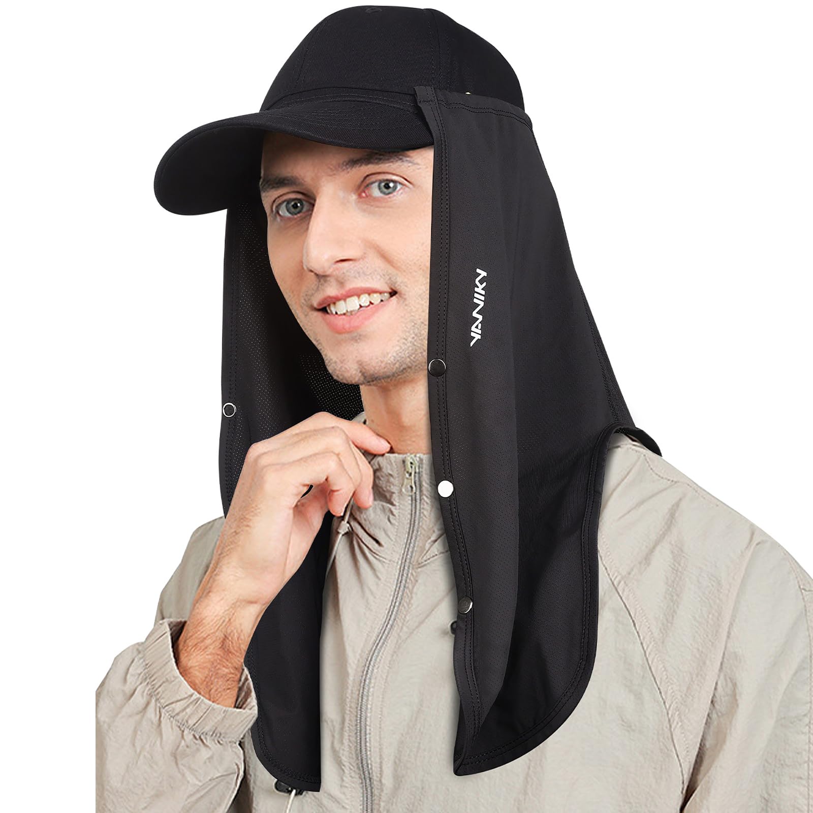 YANIKY Sombrero de sol ajustable UV, protección para el cuello, 2 en 1, protección solar, transpirable, protección UV, como accesorio para gorra de base, ideal para actividades al aire libre de verano