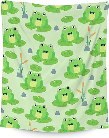 Frog Blanket Gifts - 60x80 Inches Cute Throw for Girls & Boys - Green Soft Fuzzy Blankets for Bed, Couch & Living Room