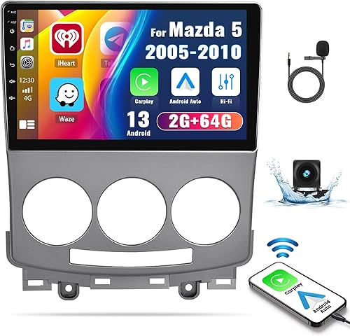 2G64G para Mazda 5 2005-2010 Android 13 Radio estéreo para coche, inalámbrico Apple CarPlay y Android Auto navegación GPS, pantalla táctil de 9