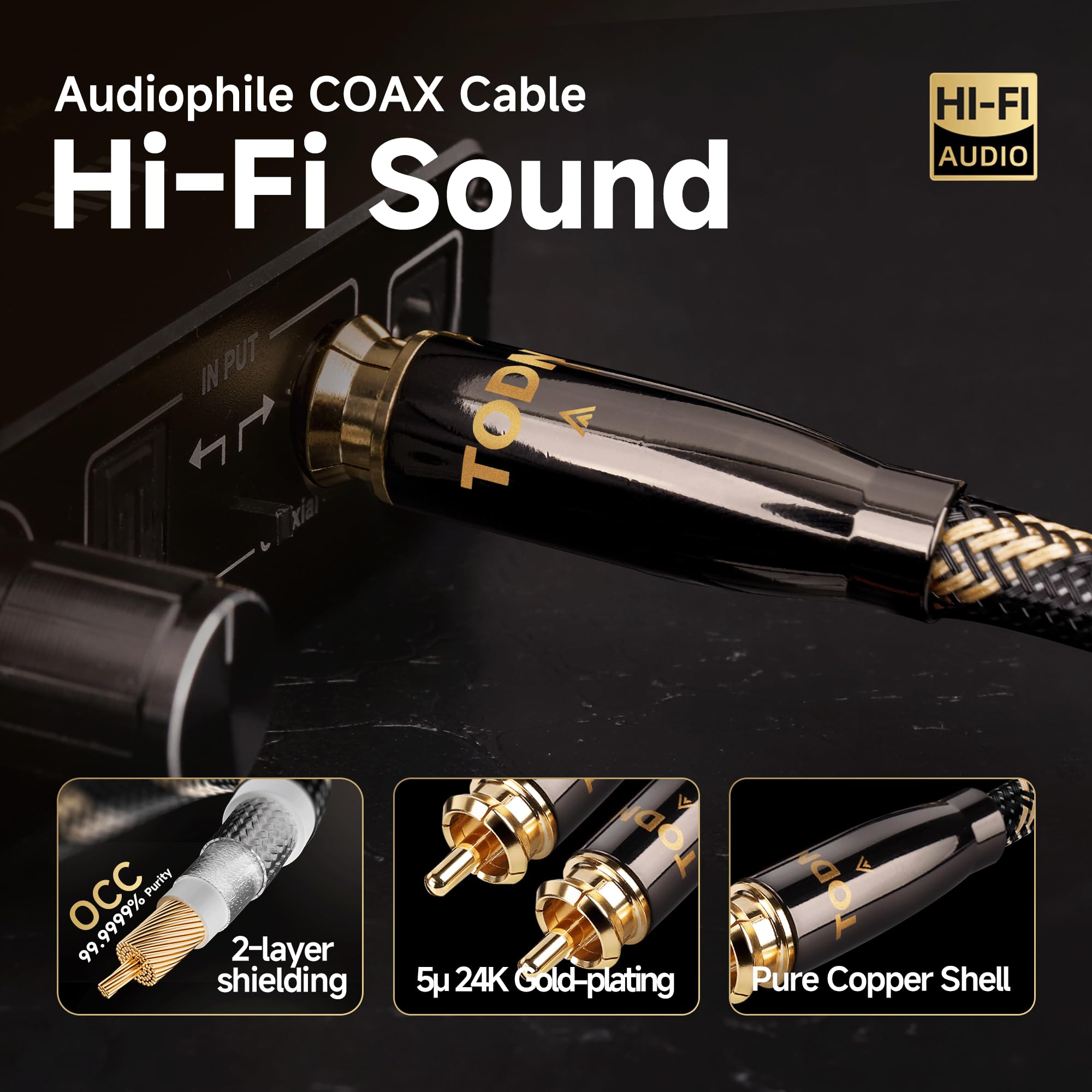 TODN 3m Digitales Coaxial Audio Kabel 75-Ohm Subwoofer Kabel Cinch RCA S/PDIF Koaxialkabel Für Heimkinos, Audiosysteme, Verstärker/HiFi