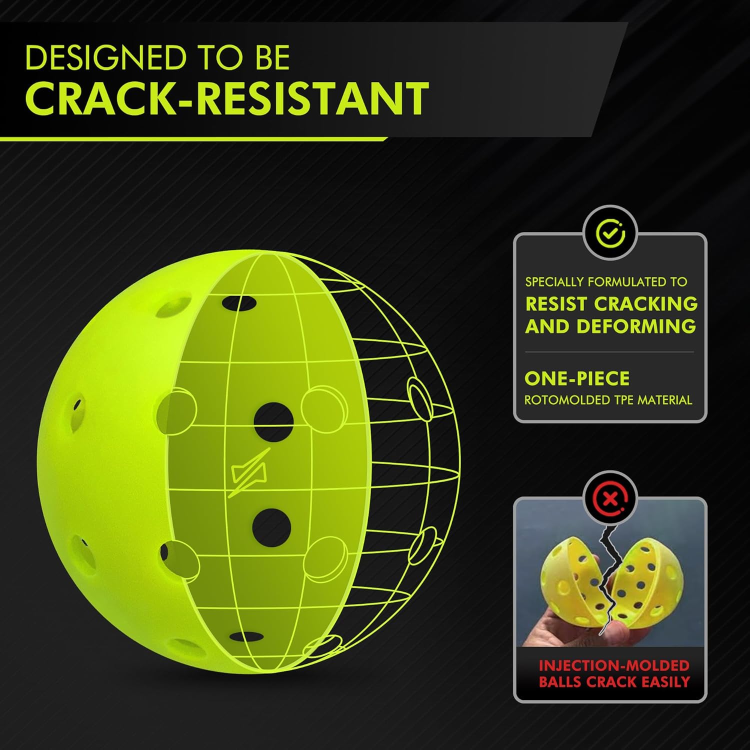 Pickleball Balls, Outdoor Pickleballs USAPA Approved, Enhanced Durability Pickle Ball with Roto-Molded & Seamless Design, 40 Holes Green Pickleballs for Beginners Professionals