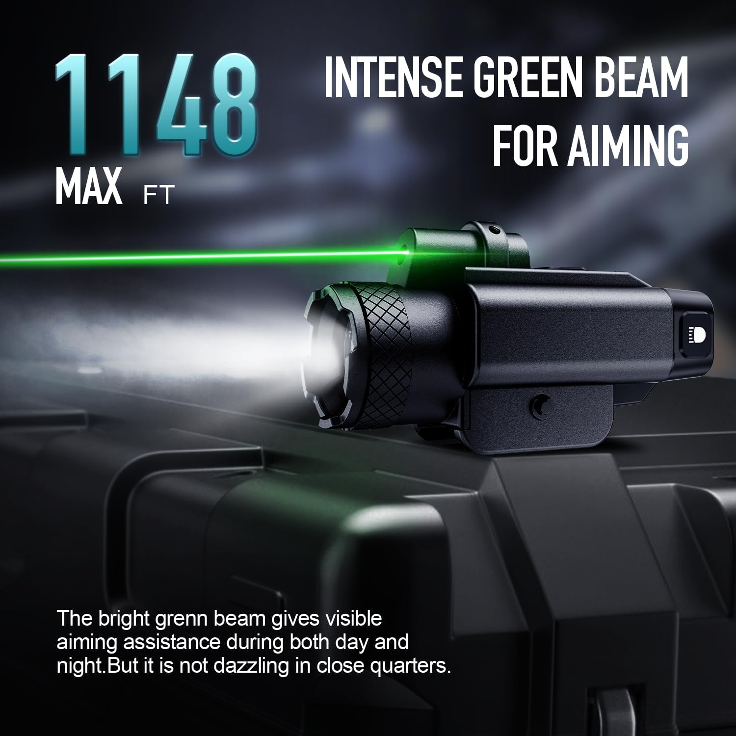 1500 Lumens Green Laser Pistol Light, Weapon Light, 2200mAhBattery Included, with Two Brightness Levels White LED, and Strobe Mode, Magnetic USB Rechargeable Tactical Flashlight with 1913 or GL Rail