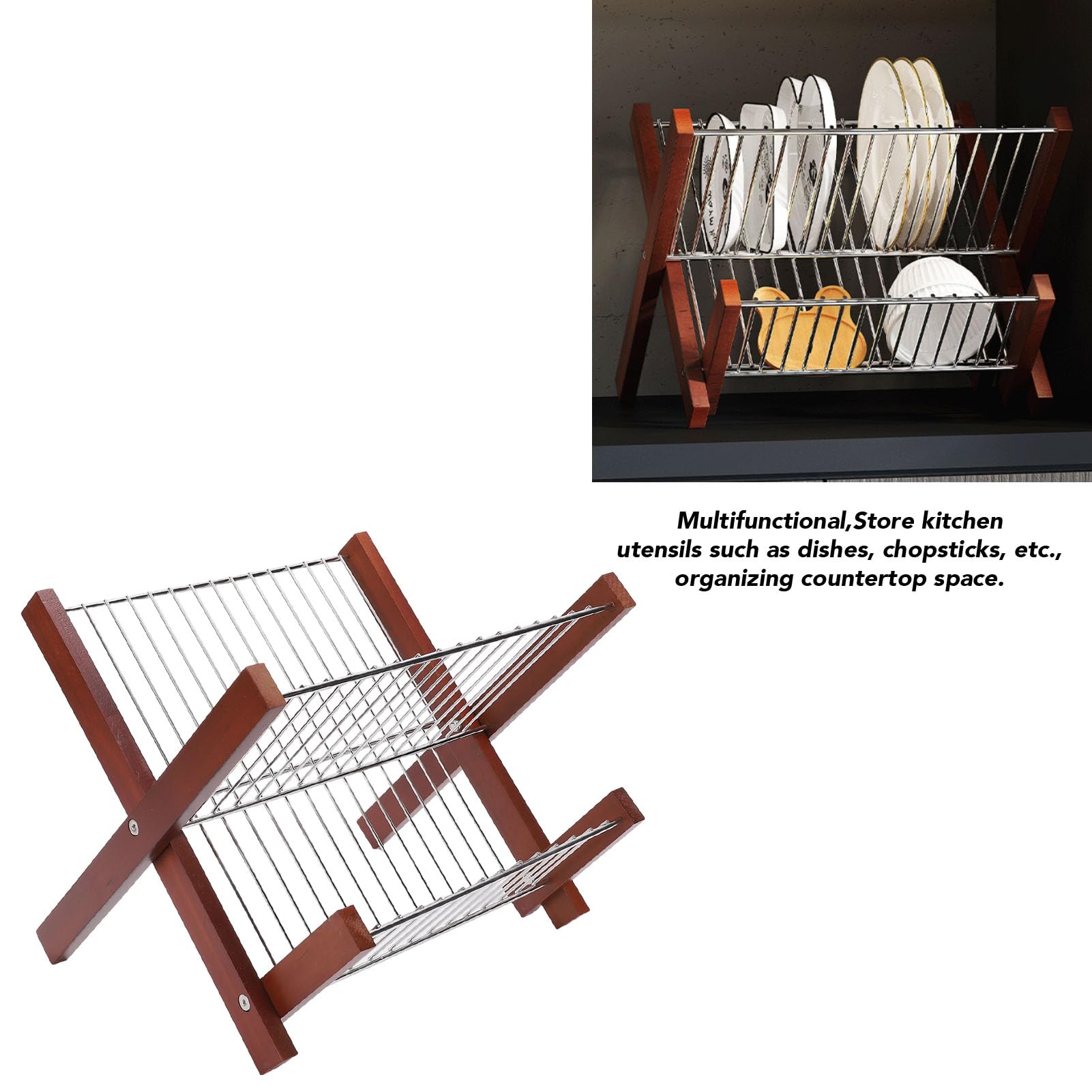 SIXRUN Escurridor de Platos para Encimera de Cocina, Escurridor de Platos de Acero Inoxidable sobre el Fregadero de 2 Niveles Que Ahorra Espacio para Tazones, y Palillos
